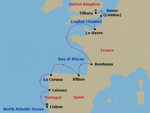 Iberia, France & England Explorer Route Map
