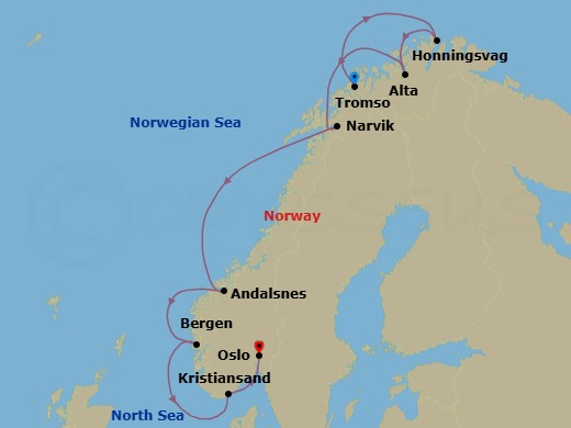 The North Cape Line - South Route Map