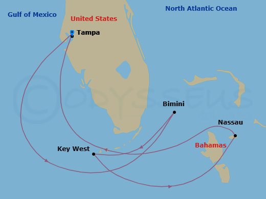 7 Night Key West & Bahamas Cruise Route Map