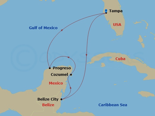 6-Day Western Caribbean Route Map
