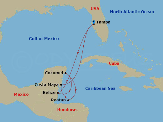 7 Night Western Caribbean Cruise Route Map