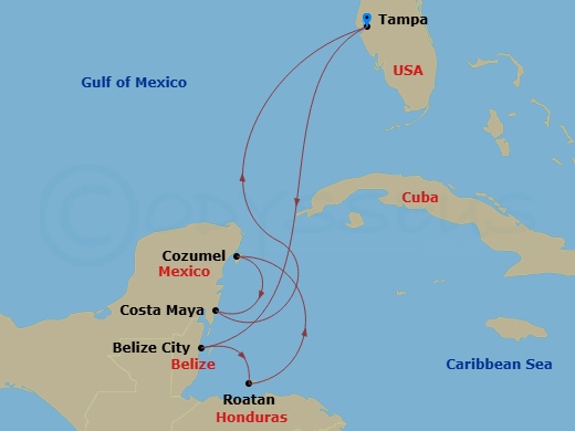 7 Night Western Caribbean Cruise Route Map