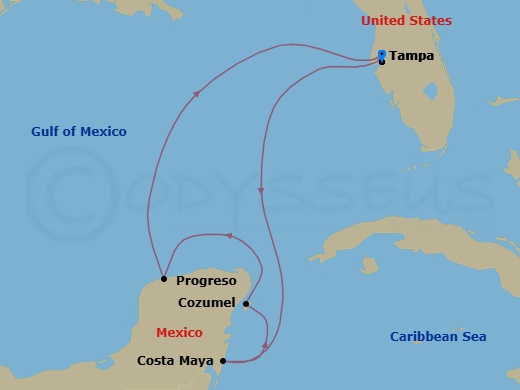 6 Night Western Caribbean Cruise Route Map