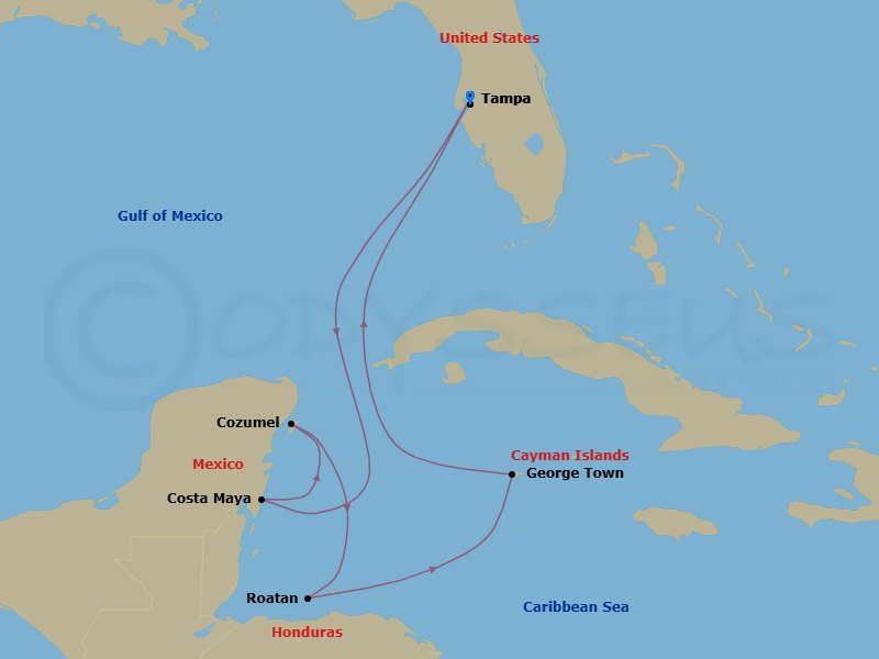 8 Night Western Caribbean Cruise Route Map