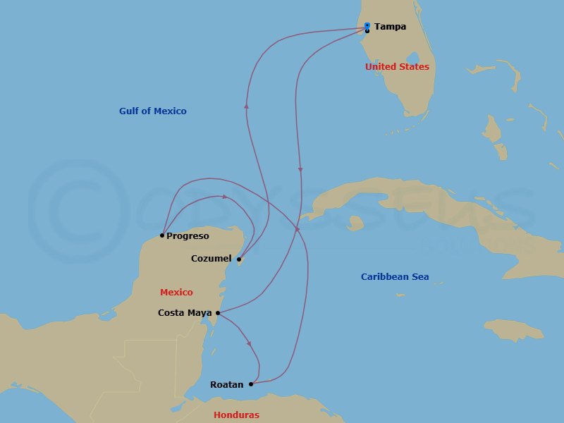 8 Night Western Caribbean Cruise Route Map