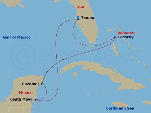 7N Western Carib & Perfect Day Holiday Route Map