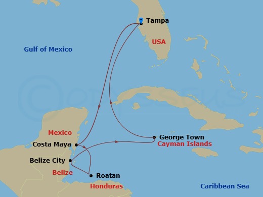 8 Night Western Caribbean Cruise Route Map