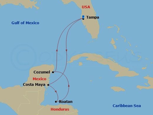 6 Night Western Caribbean Cruise Route Map