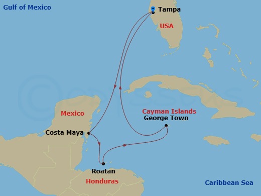 7 Night Western Caribbean Cruise Route Map