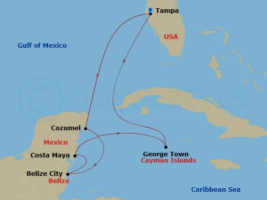 8 Night Western Caribbean Holiday Cruise Route Map