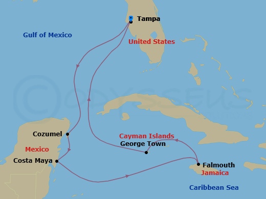 8 Night Western Caribbean Holiday Route Map