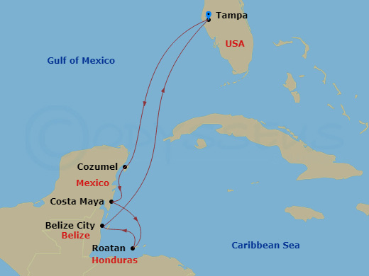 8 Night Western Caribbean Cruise Route Map