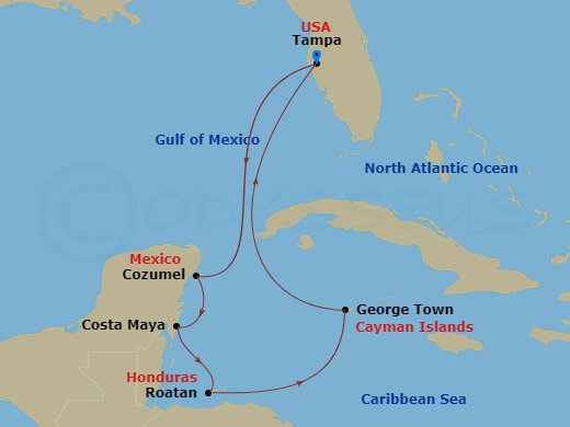 8 Night Western Caribbean Route Map