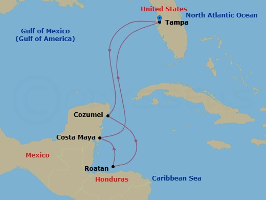 6 Night Western Caribbean Cruise Route Map