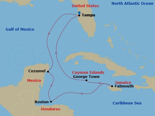 8 Night Western Caribbean Holiday Route Map