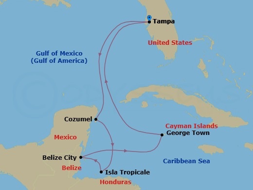 8-Day Western Caribbean Route Map