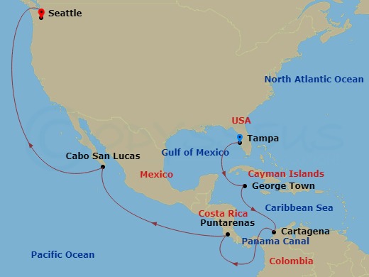 Journeys - 16-Day Panama Canal Route Map