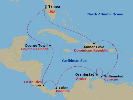 Journeys - 13-Day Caribbean & Panama Route Map