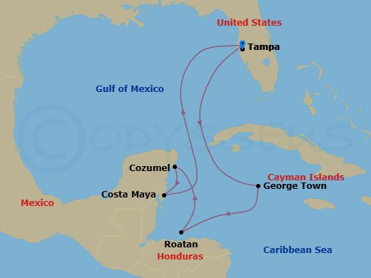 8 Night Western Caribbean Cruise Route Map