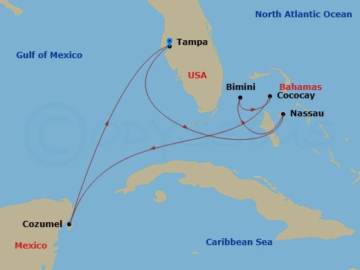 8 Night Western Caribbean Cruise Route Map