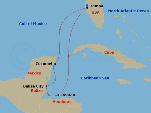 7 Night Western Caribbean Cruise Route Map