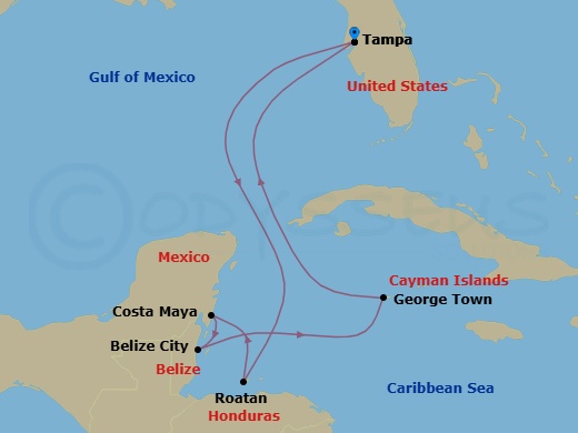 8 Night Western Caribbean Cruise Route Map