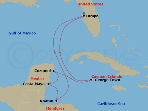 8 Night Western Caribbean Route Map