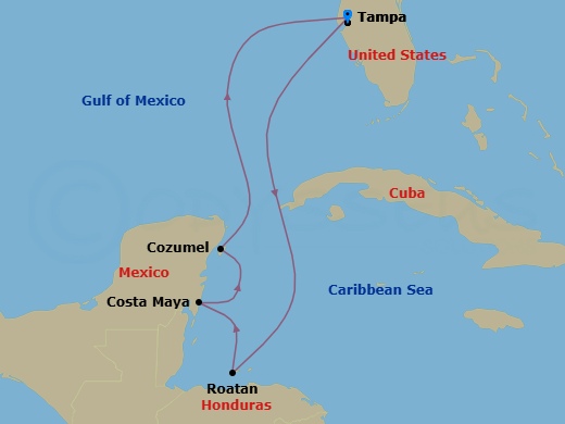 6 Night Western Caribbean Route Map