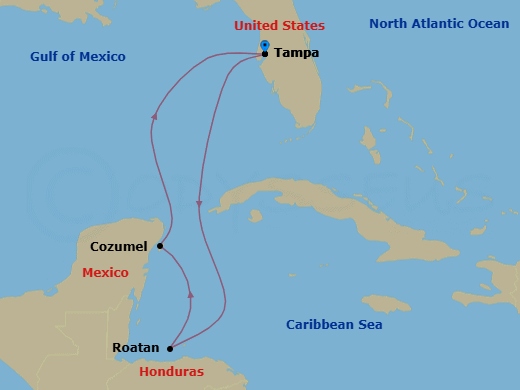 5 Night Western Caribbean Cruise Route Map