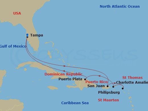 9 Night Eastern Caribbean Cruise Route Map
