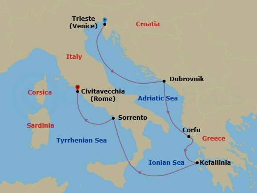 Italy, Greece And Croatia Route Map
