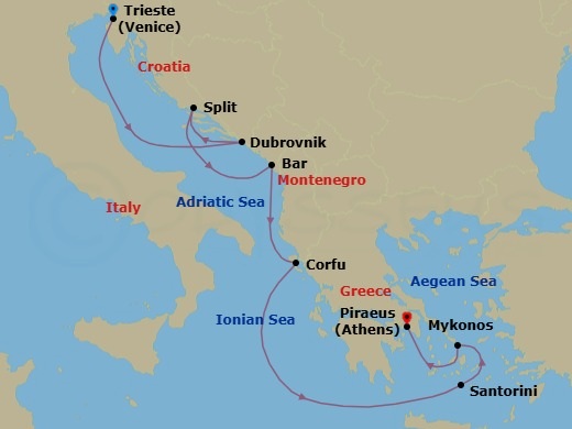 Europe - Greek Isles - Venice Route Map