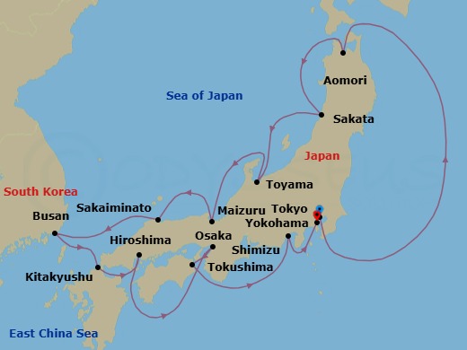 Japan Intensive Cruise: Aomori, Hiroshima & Osaka Route Map