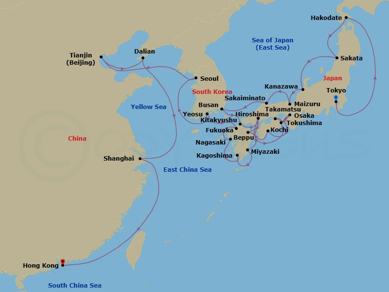 Tokyo To Hong Kong Grand Voyage Route Map
