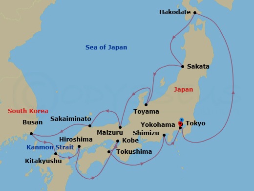 Japan Intensive Cruise : Hiroshima, Kobe & Tokyo Route Map