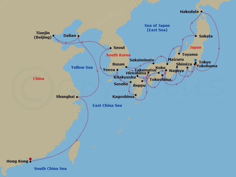 Tokyo To Hong Kong Grand Voyage Route Map