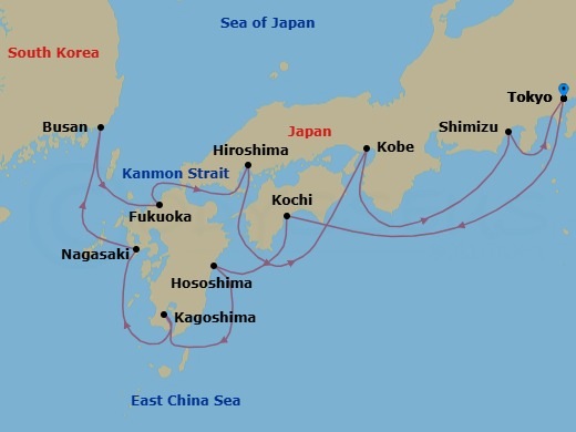 14-Day Japan's Cherry Blossoms & Kobe Nights Route Map