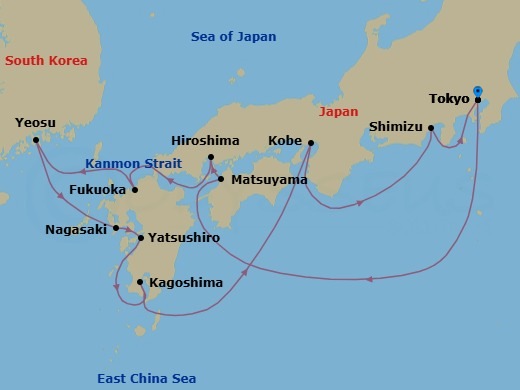 14-Day Japan's Cherry Blossoms & Kobe Nights Route Map