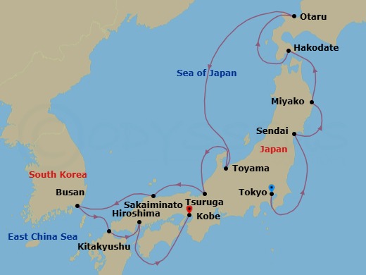Japan Intensive Cruise: Sapporo, Sakaiminato & Kobe Route Map
