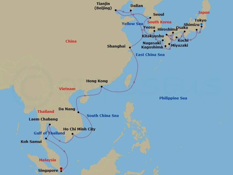 Tokyo To Singapore Grand Voyage Route Map