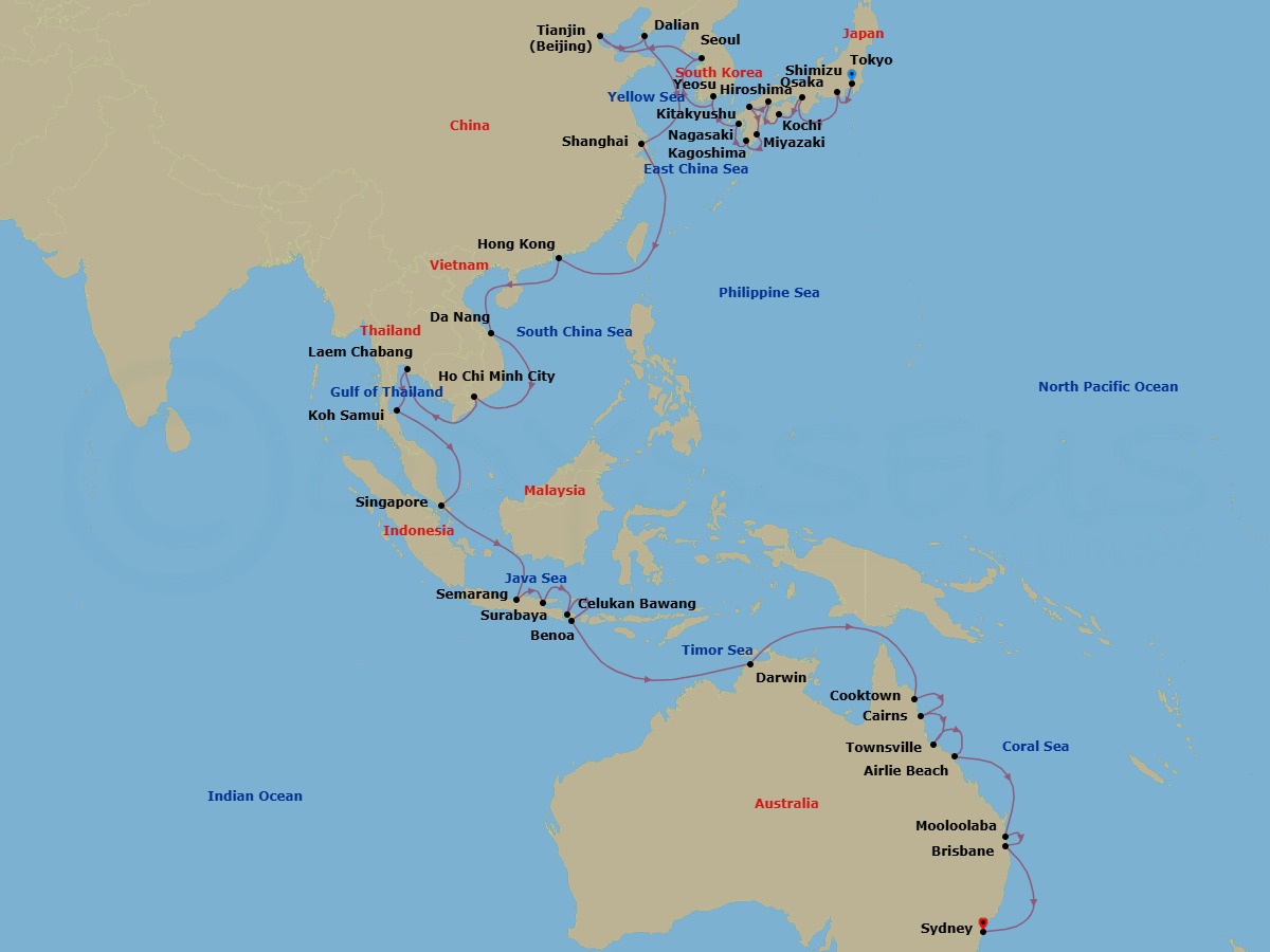 Tokyo To Sydney Grand Voyage Route Map