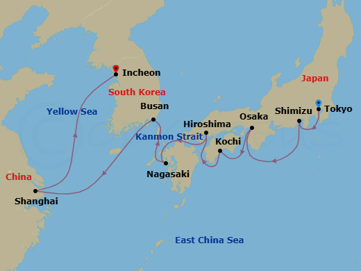 Tokyo To Incheon Route Map