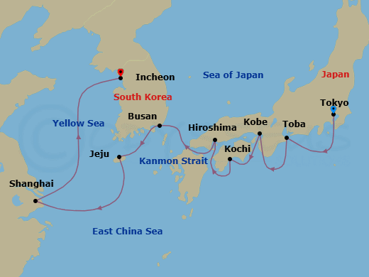 Tokyo To Incheon Route Map