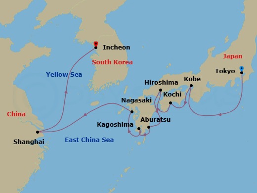 Tokyo To Incheon Route Map