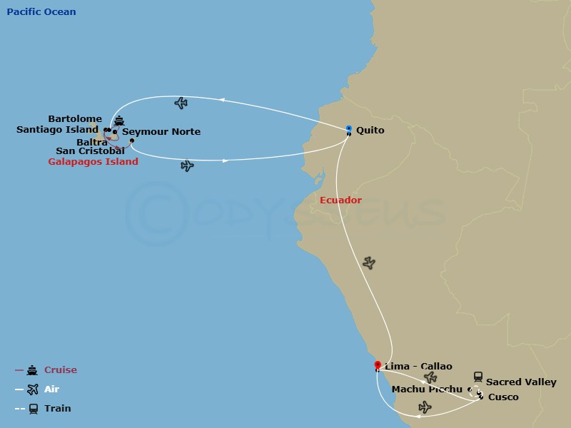 Independent Galapagos Cruise Aboard The Galápagos Legend With Peru Route Map