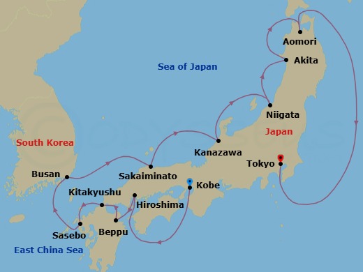 Japan Intensive: Kobe, Aomori & Tokyo Route Map