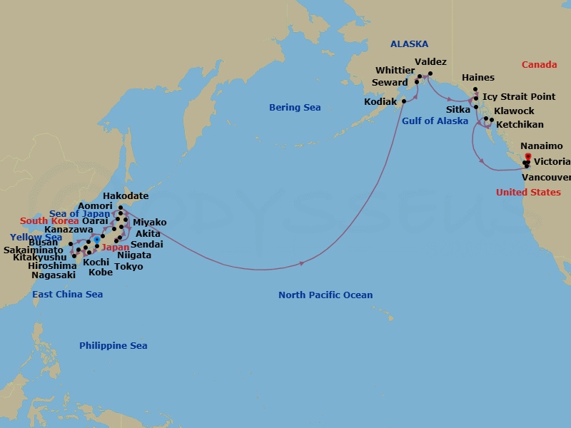 Kobe To Vancouver Transpacific Grand Voyage Route Map