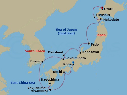 Kobe  To Otaru Route Map