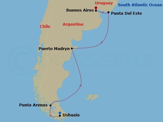A Journey Of Patagonian Frontiers, Oceanic Wildlife & Elegant Capitals Route Map
