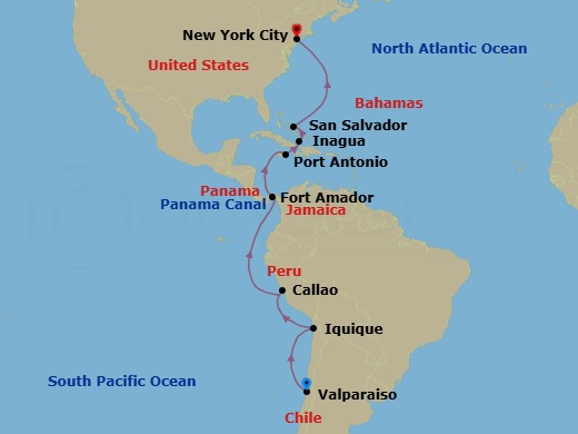 Panama Canal & The Americas Route Map